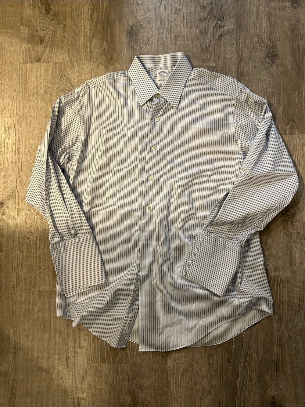 Brooks Brothers Woven in Italy White Dress Shirt with Blue Pinstripes